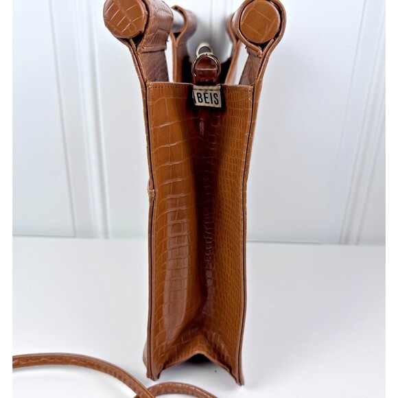 BEIS Crossbody Bag Cognac Croc-Embossed Acrylic Handle Organizer Purse - Picture 9 of 12